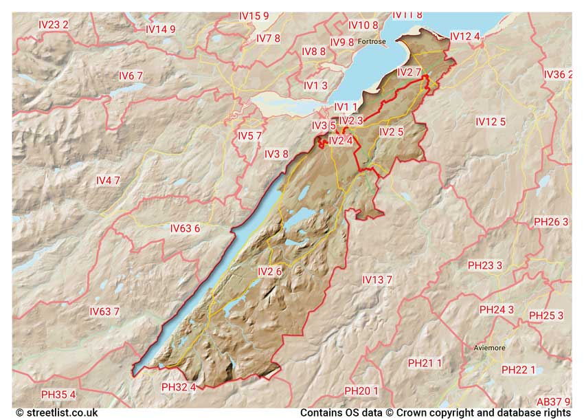 map showing postcode sectors within the IV2 district