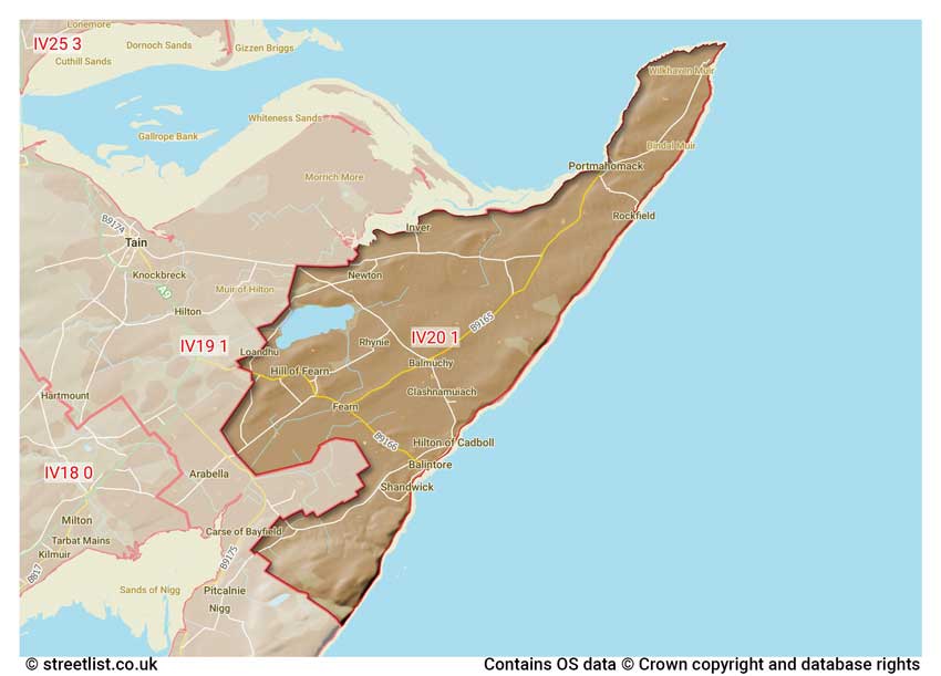 map showing postcode sectors within the IV20 district