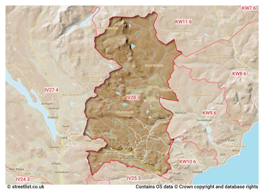 map showing postcode sectors within the IV28 district