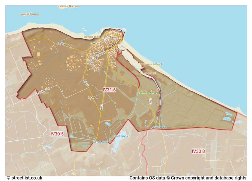 map showing postcode sectors within the IV31 district