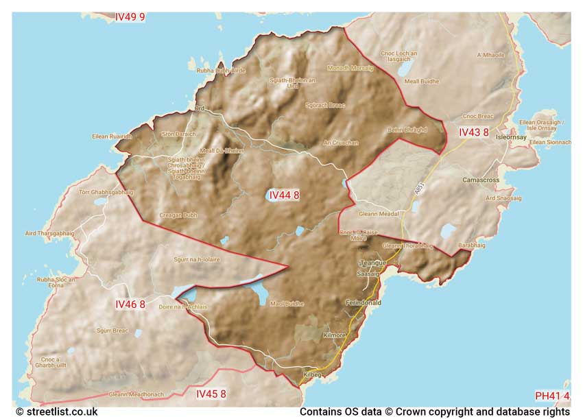 map showing postcode sectors within the IV44 district