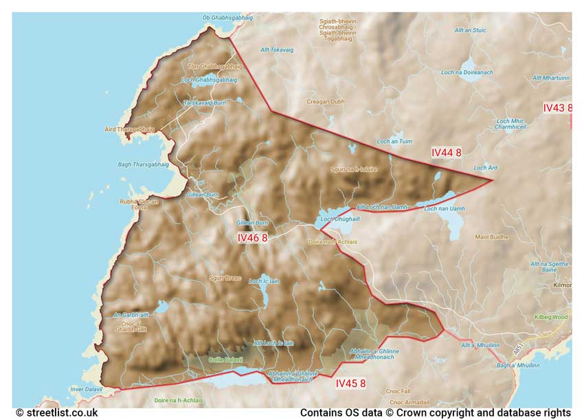 map showing postcode sectors within the IV46 district