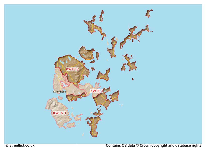 map showing postcode sectors within the KW17 district