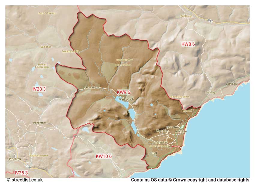 map showing postcode sectors within the KW9 district