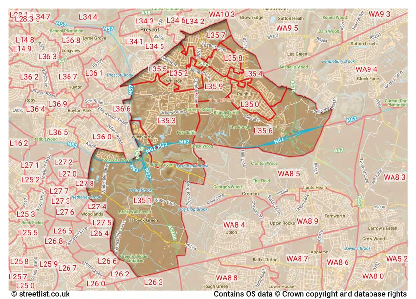 map showing postcode sectors within the L35 district