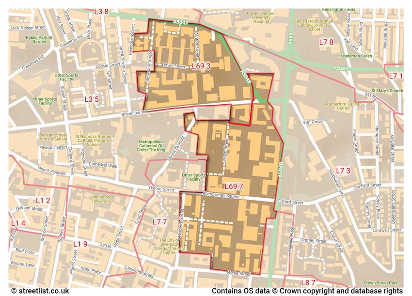 map showing postcode sectors within the L69 district