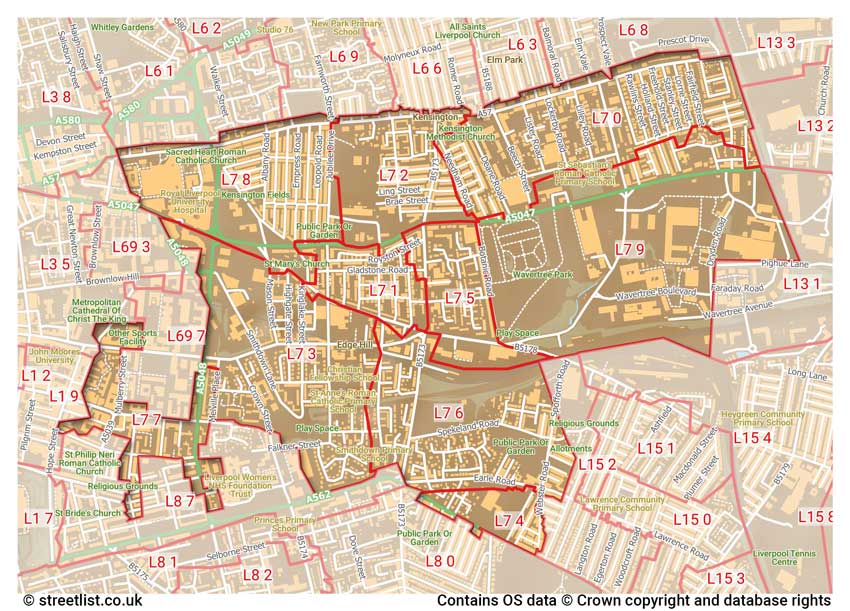 map showing postcode sectors within the L7 district