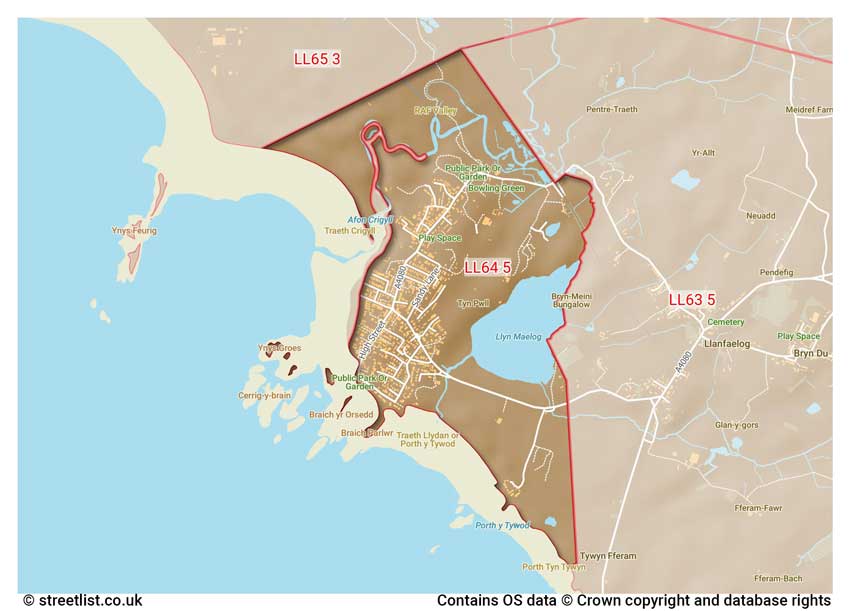 map showing postcode sectors within the LL64 district