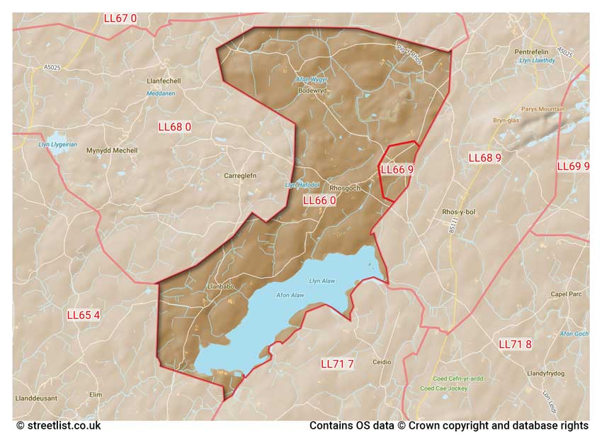 map showing postcode sectors within the LL66 district