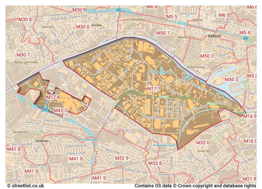 map showing postcode sectors within the M17 district