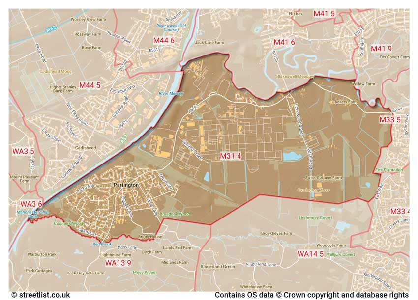 map showing postcode sectors within the M31 district