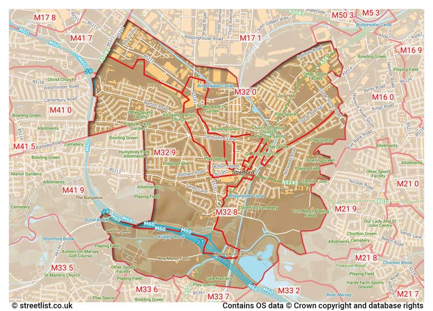 map showing postcode sectors within the M32 district