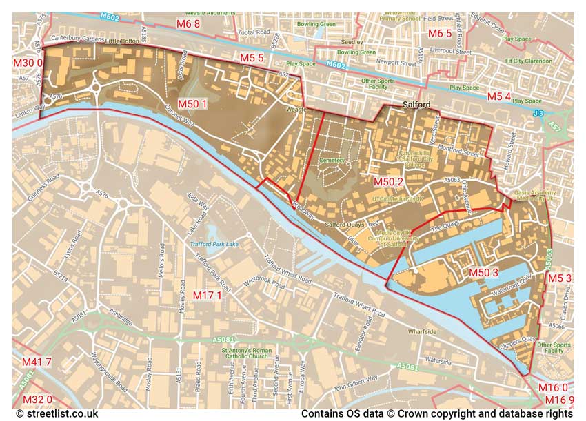 map showing postcode sectors within the M50 district