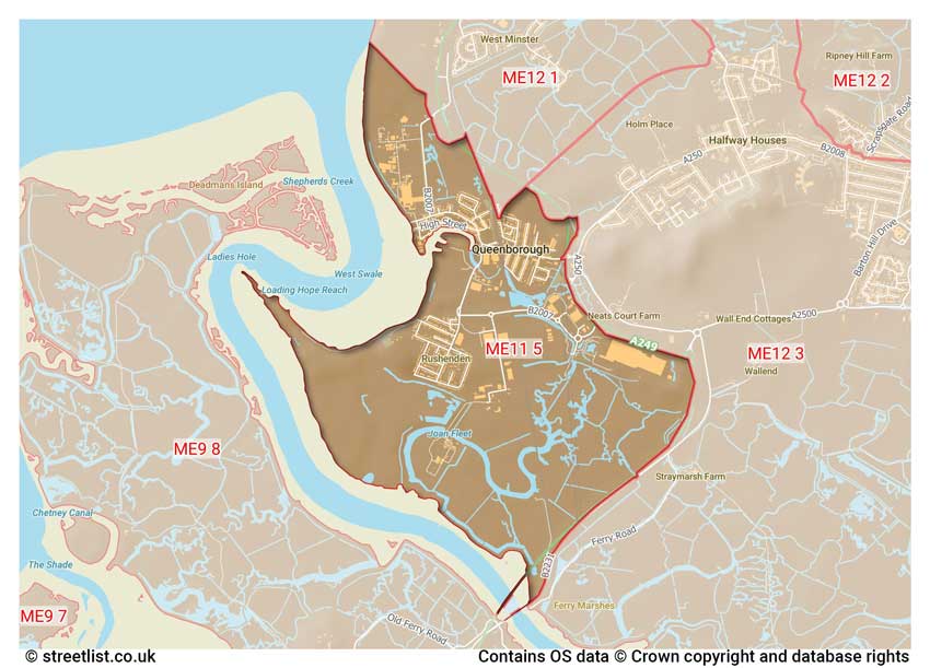 map showing postcode sectors within the ME11 district