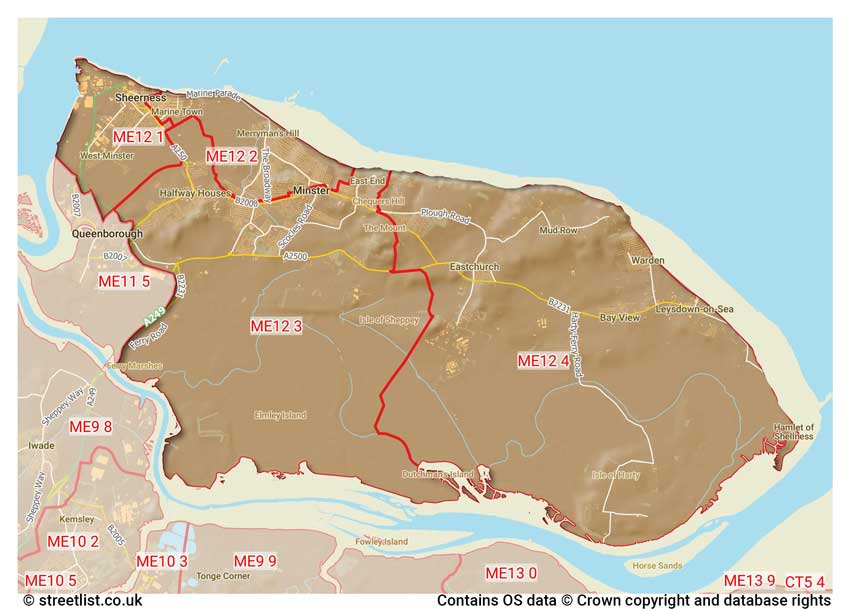 map showing postcode sectors within the ME12 district