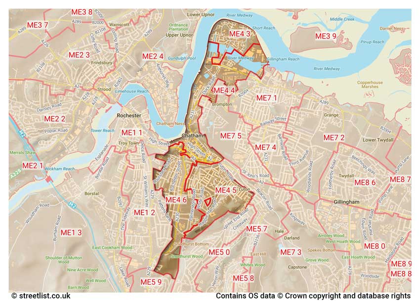 map showing postcode sectors within the ME4 district