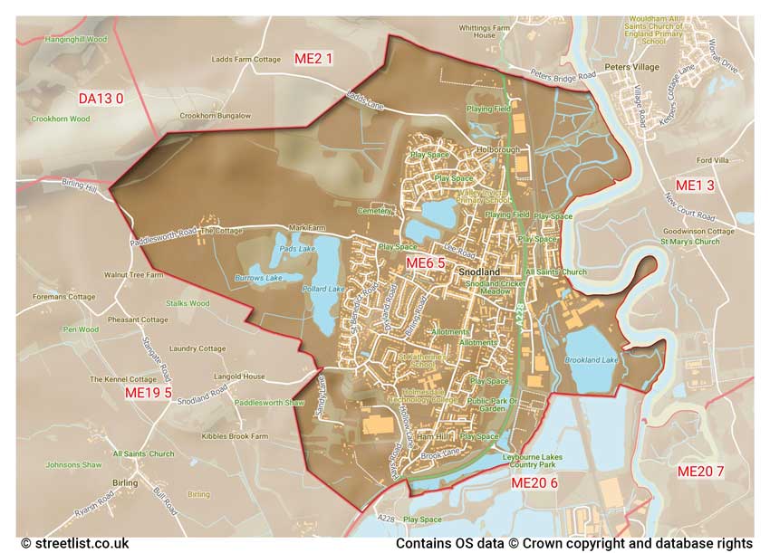 map showing postcode sectors within the ME6 district