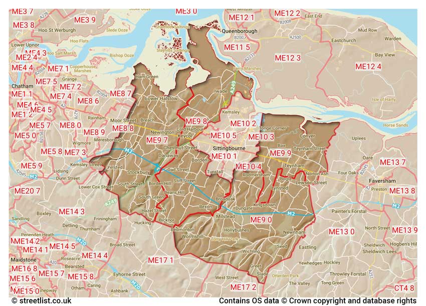 map showing postcode sectors within the ME9 district