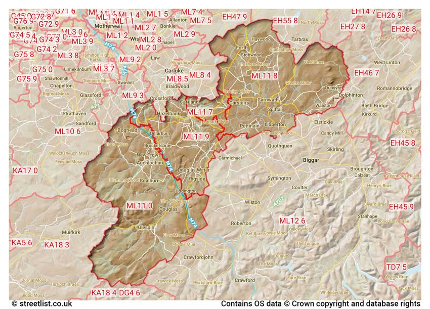 map showing postcode sectors within the ML11 district