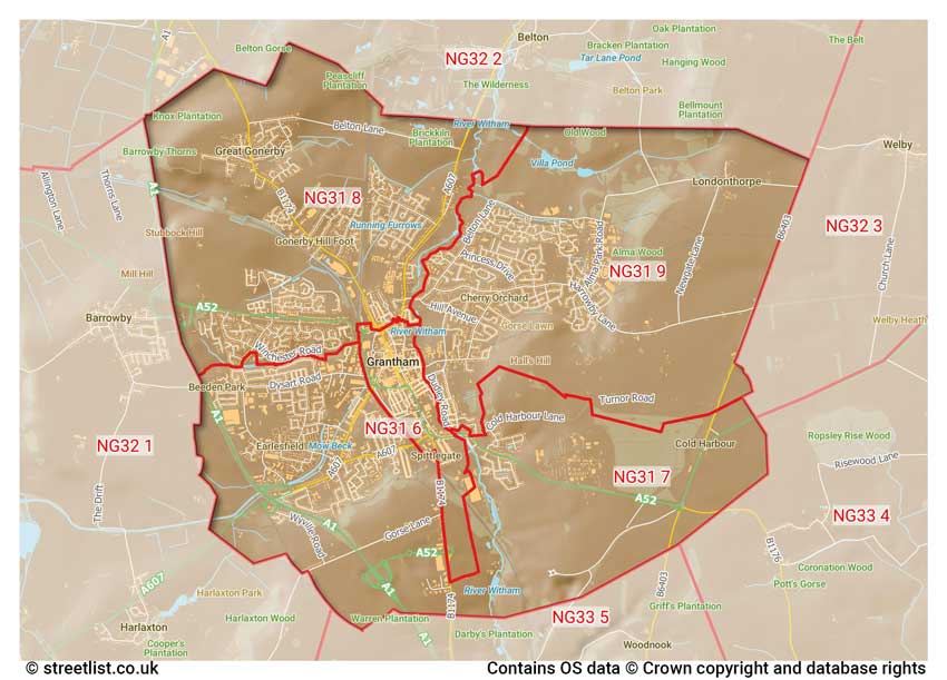 map showing postcode sectors within the NG31 district