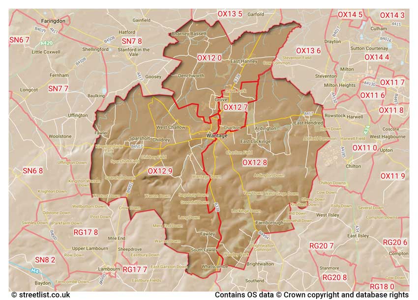 map showing postcode sectors within the OX12 district