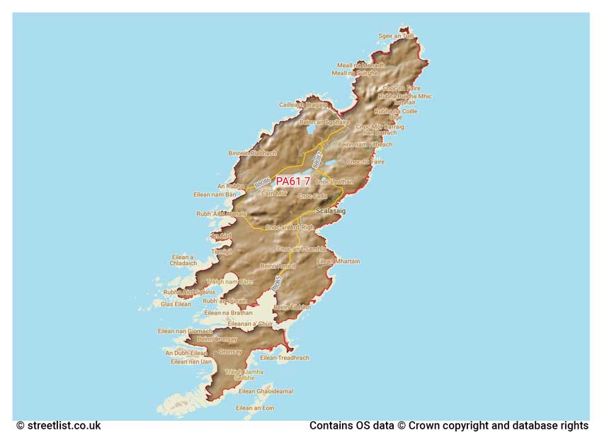 map showing postcode sectors within the PA61 district