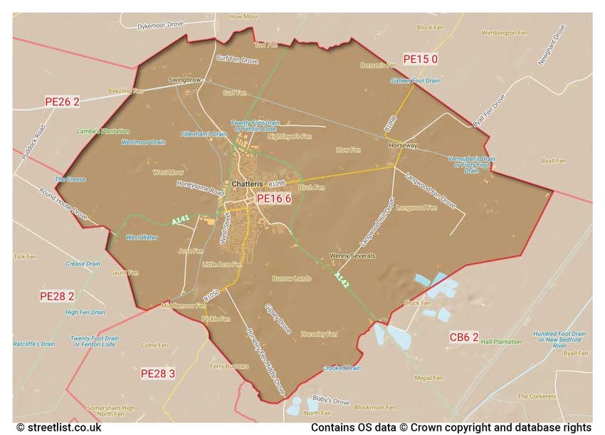 map showing postcode sectors within the PE16 district