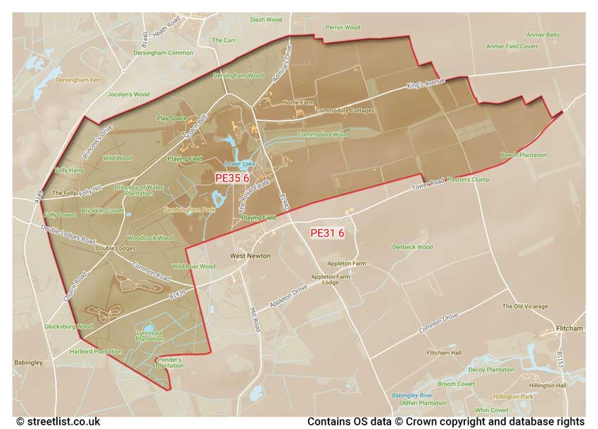 map showing postcode sectors within the PE35 district