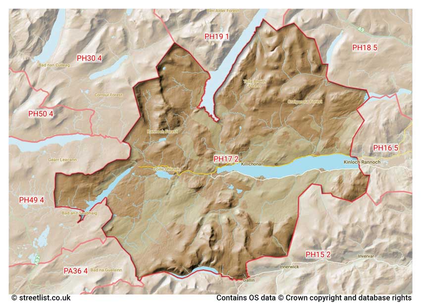 map showing postcode sectors within the PH17 district