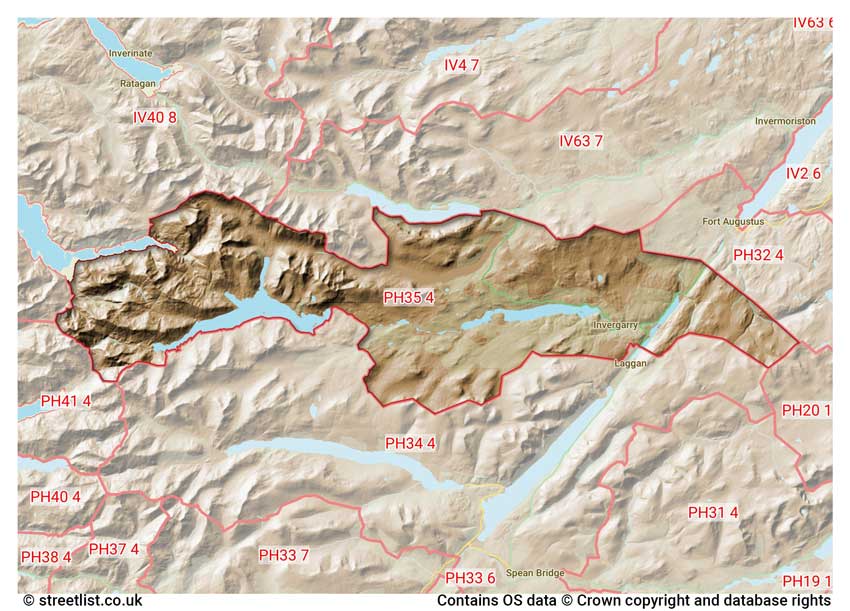 map showing postcode sectors within the PH35 district