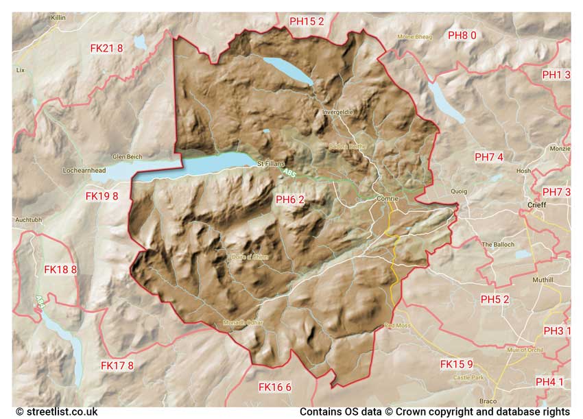 map showing postcode sectors within the PH6 district