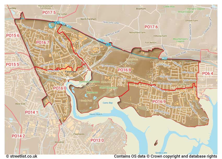 map showing postcode sectors within the PO16 district