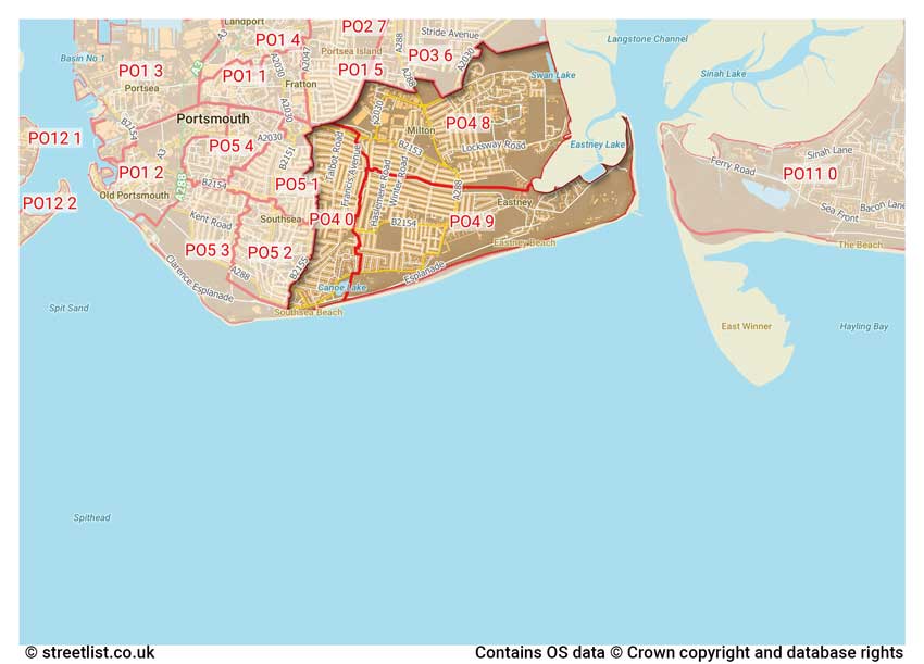 map showing postcode sectors within the PO4 district