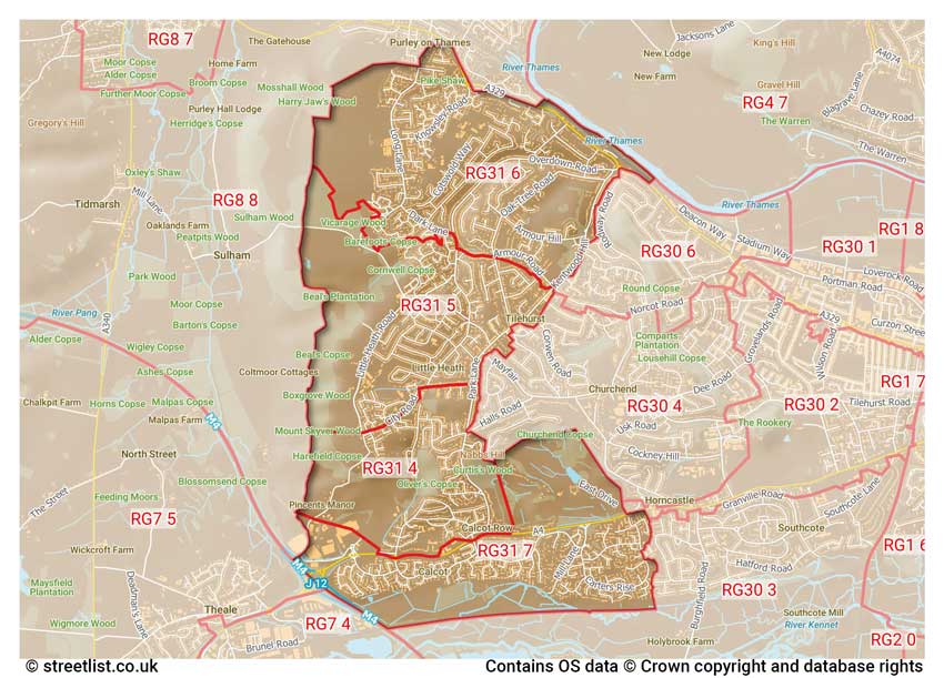 map showing postcode sectors within the RG31 district