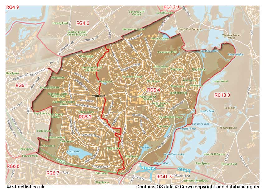 map showing postcode sectors within the RG5 district