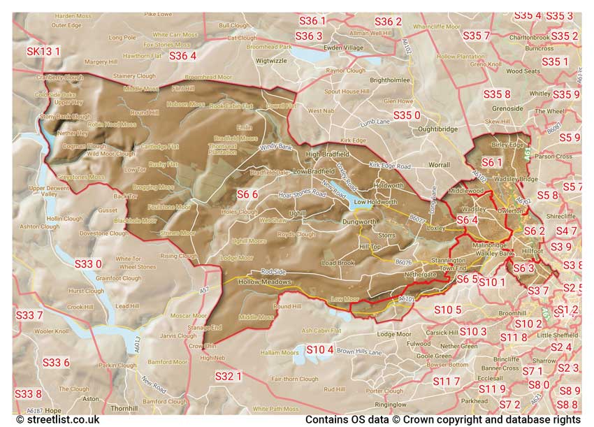 map showing postcode sectors within the S6 district