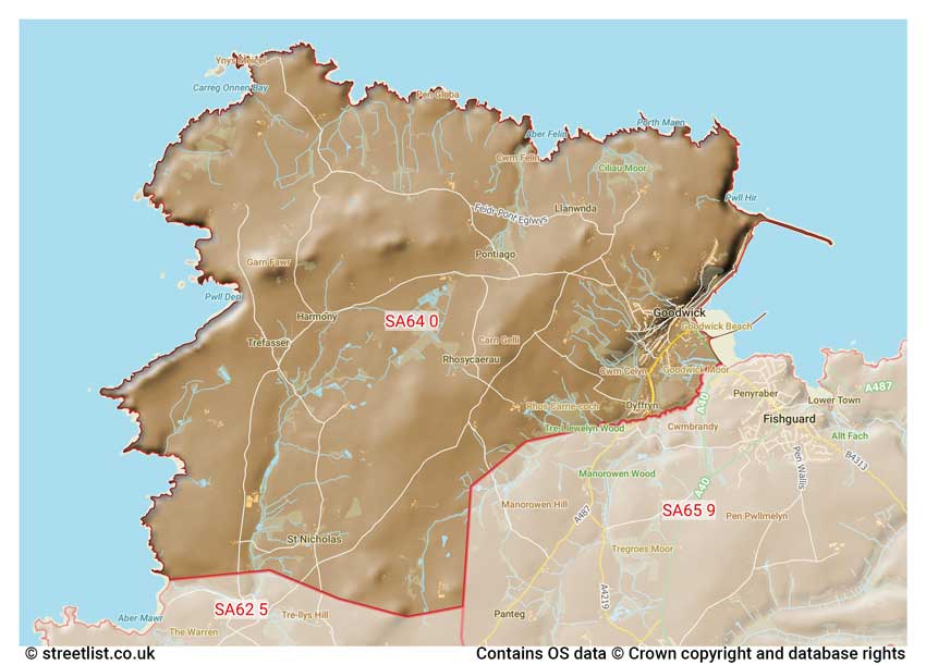 map showing postcode sectors within the SA64 district