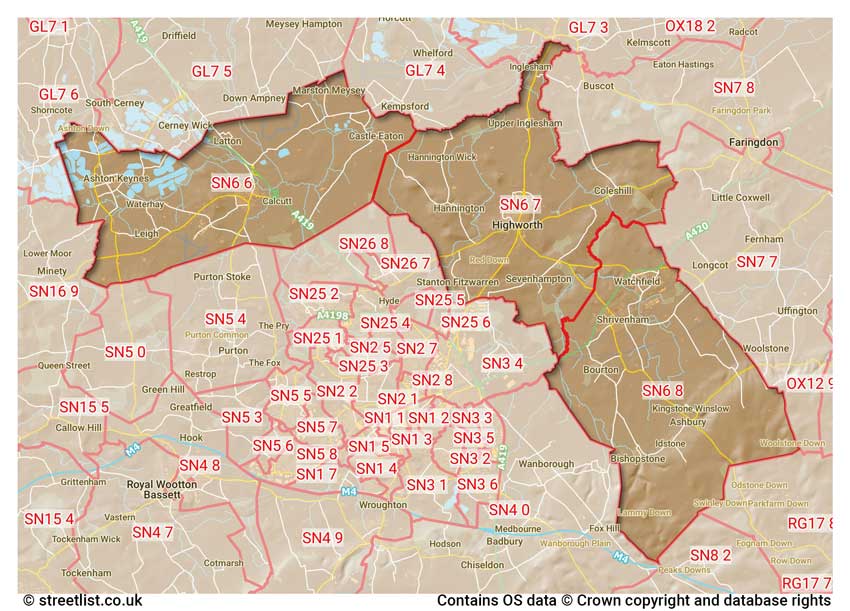 map showing postcode sectors within the SN6 district