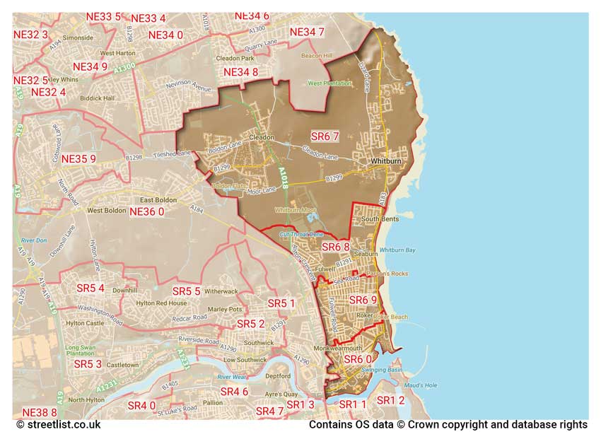 map showing postcode sectors within the SR6 district