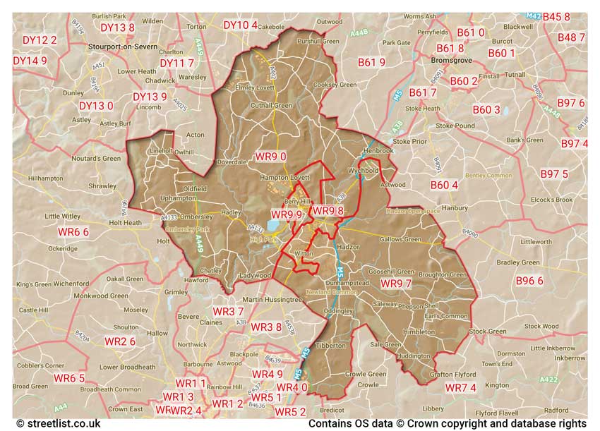 map showing postcode sectors within the WR9 district