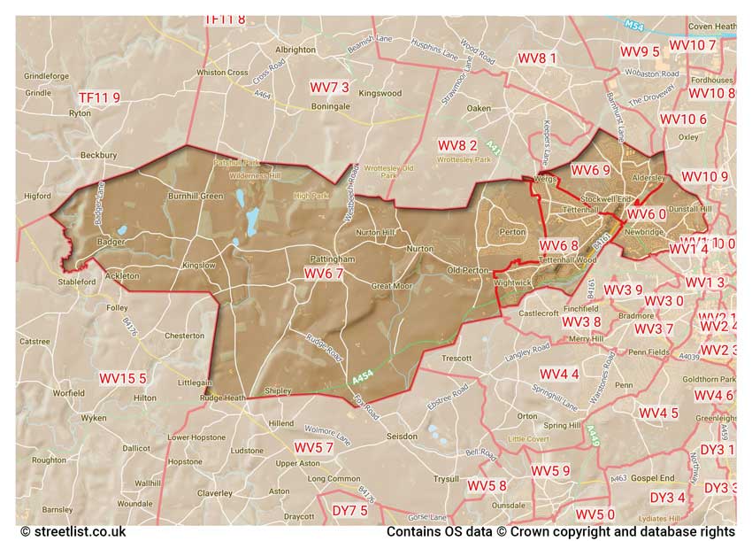 map showing postcode sectors within the WV6 district