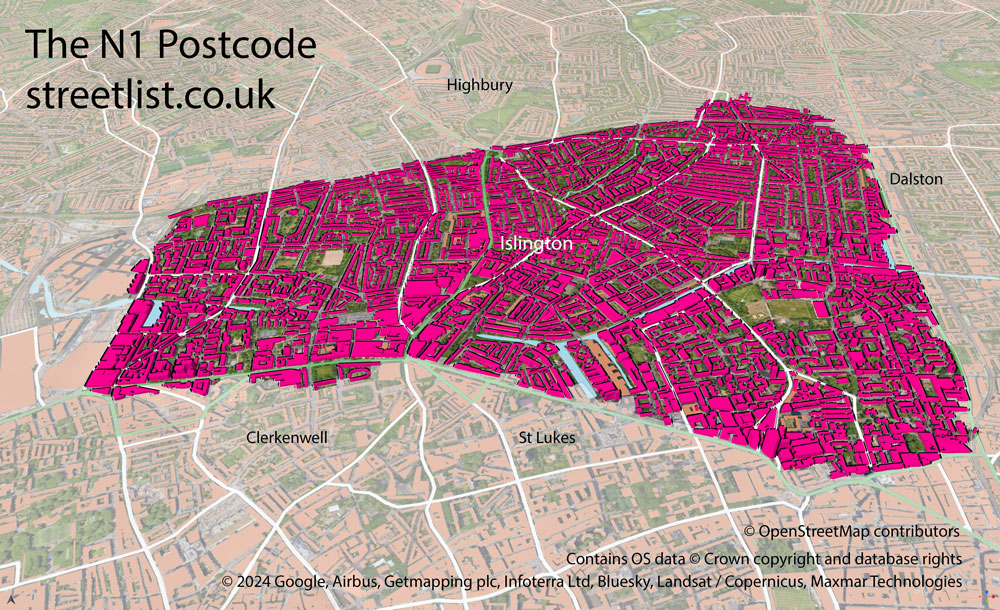 Map of The N1 London Postcode