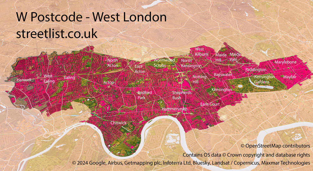 Map of The W Postcode Area