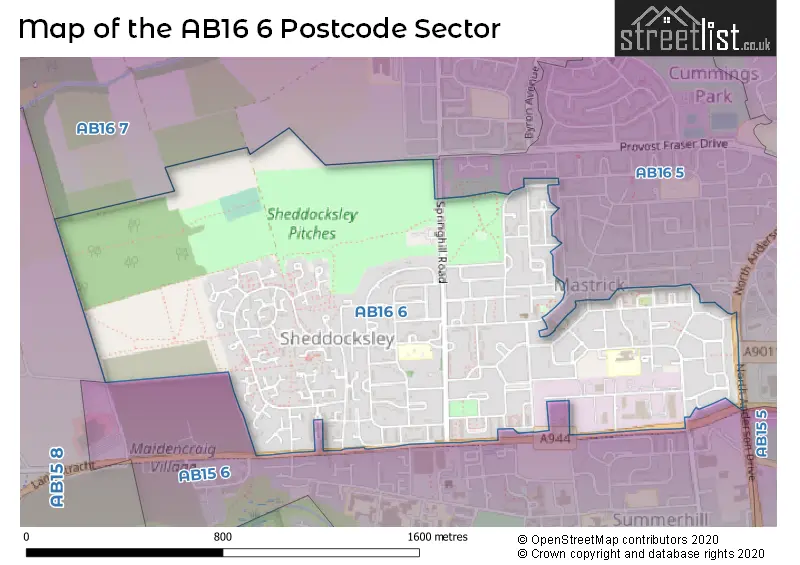 Map of the AB16 6 and surrounding postcode sector