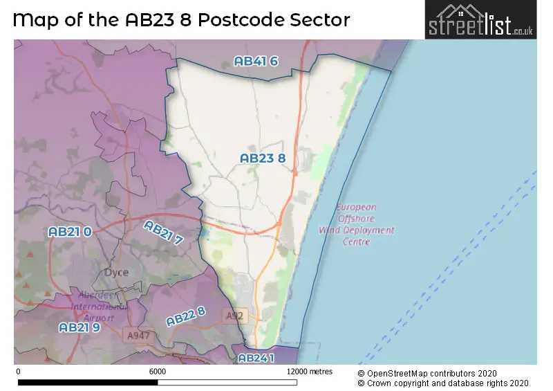 Map of the AB23 8 and surrounding postcode sector