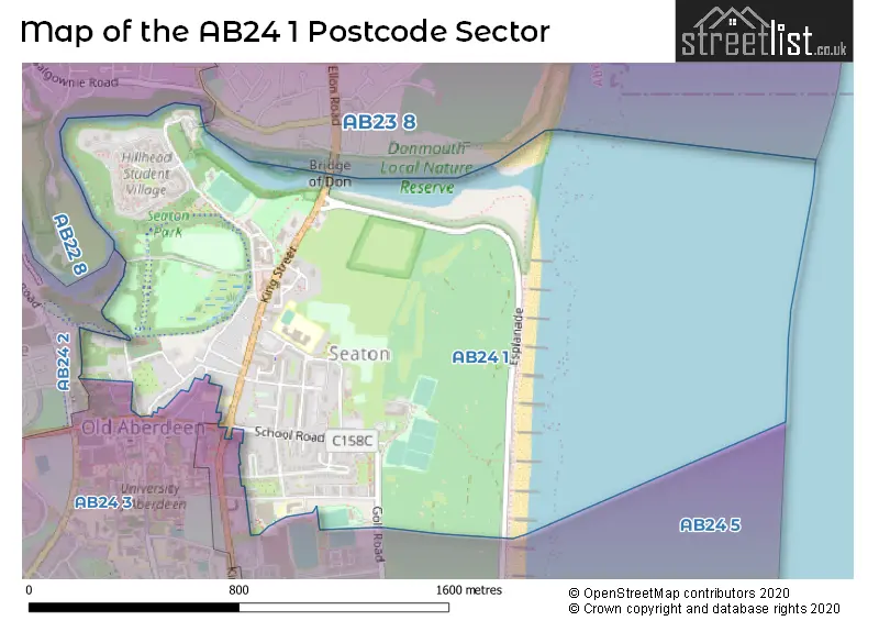 Map of the AB24 1 and surrounding postcode sector