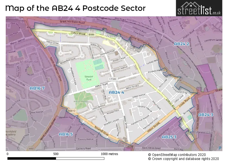 Map of the AB24 4 and surrounding postcode sector