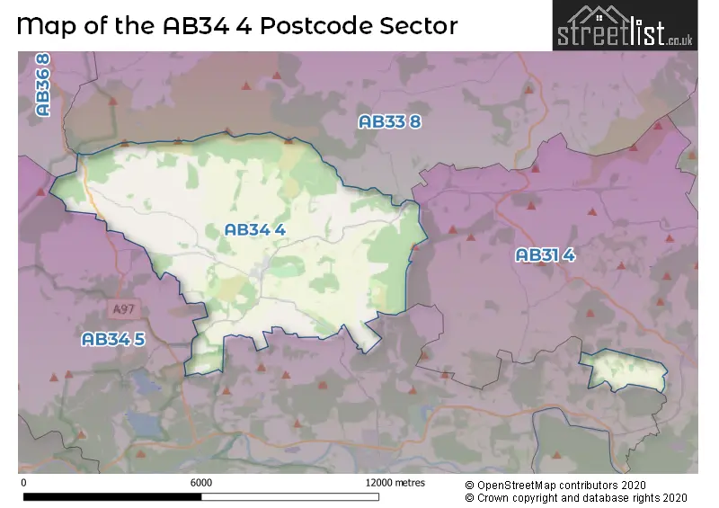 Map of the AB34 4 and surrounding postcode sector