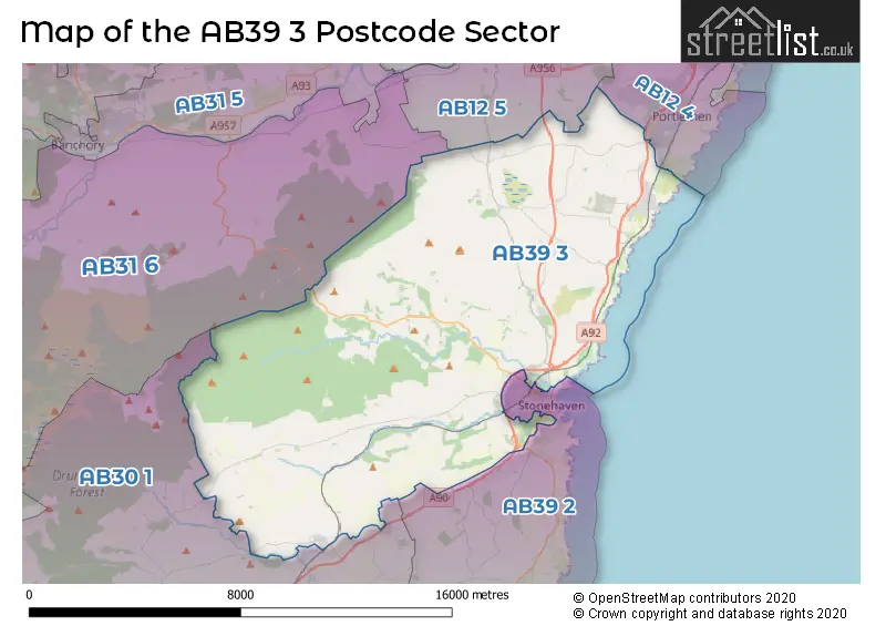 Map of the AB39 3 and surrounding postcode sector