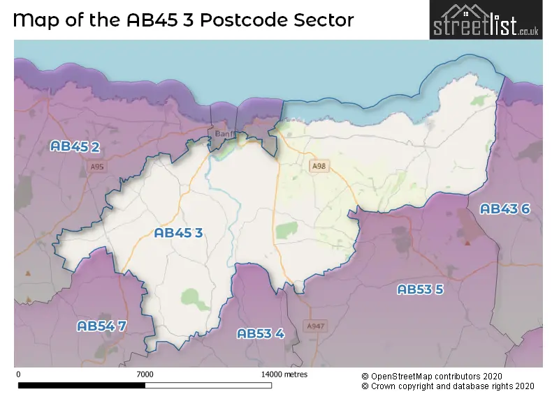 Map of the AB45 3 and surrounding postcode sector